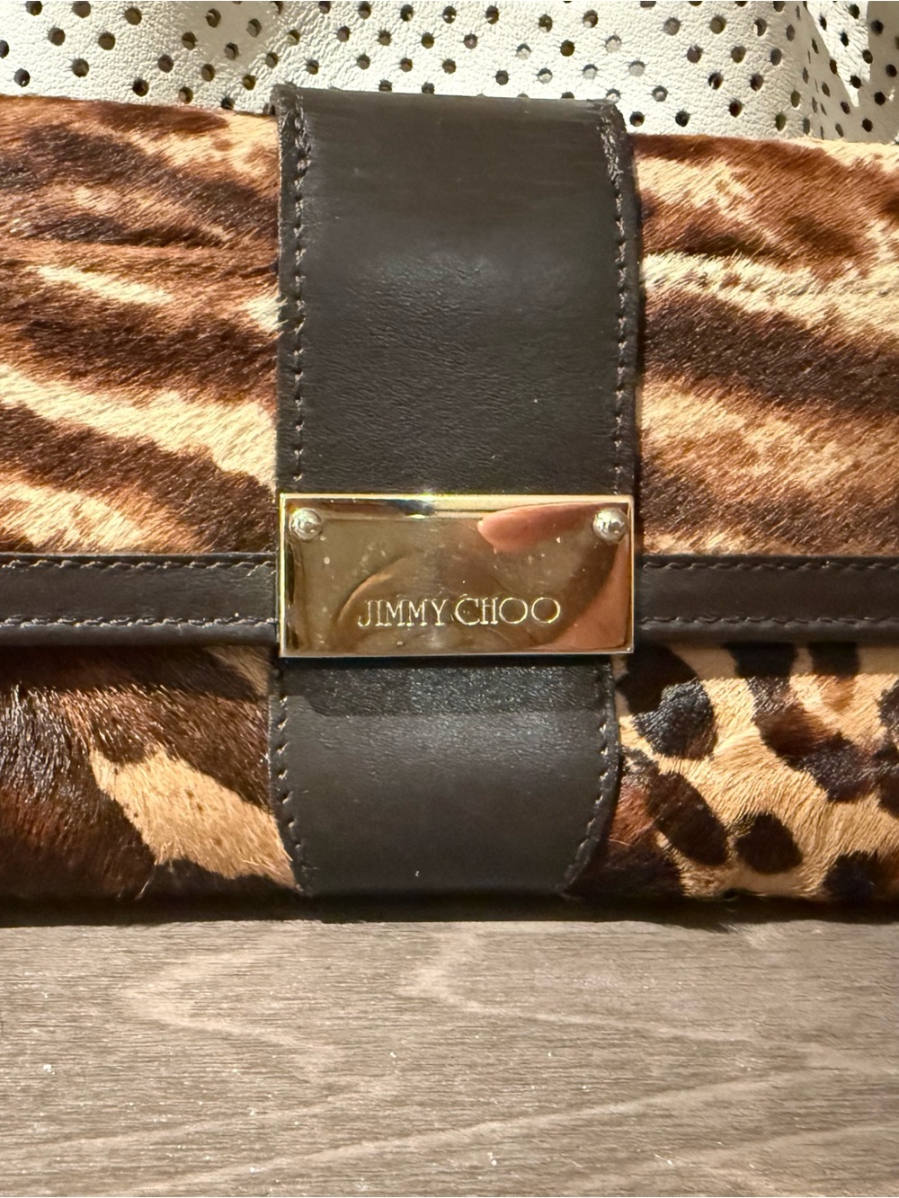 Jimmy Choo Brown and Gold Leopard Print